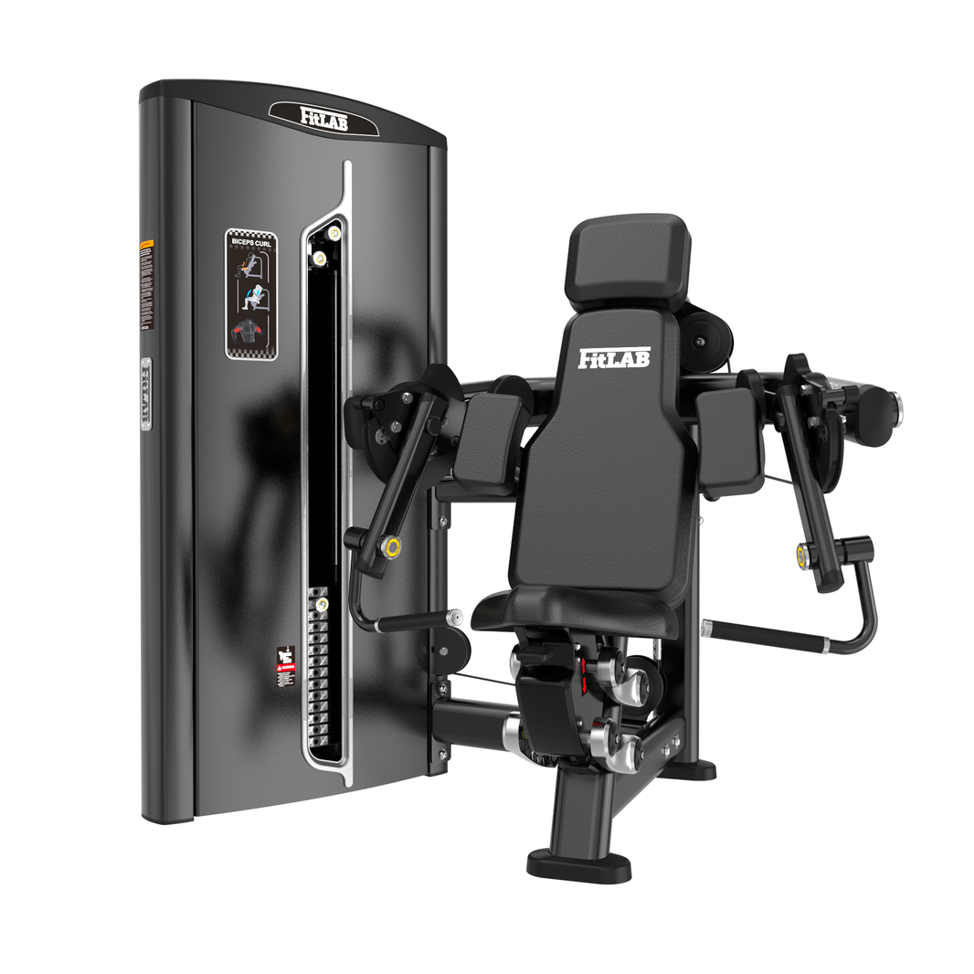 Buy best arm training equipment in Australia: FITLAB Pin loaded bicep curl machine — 100 kg stack, precision targeting & tough steel frame.