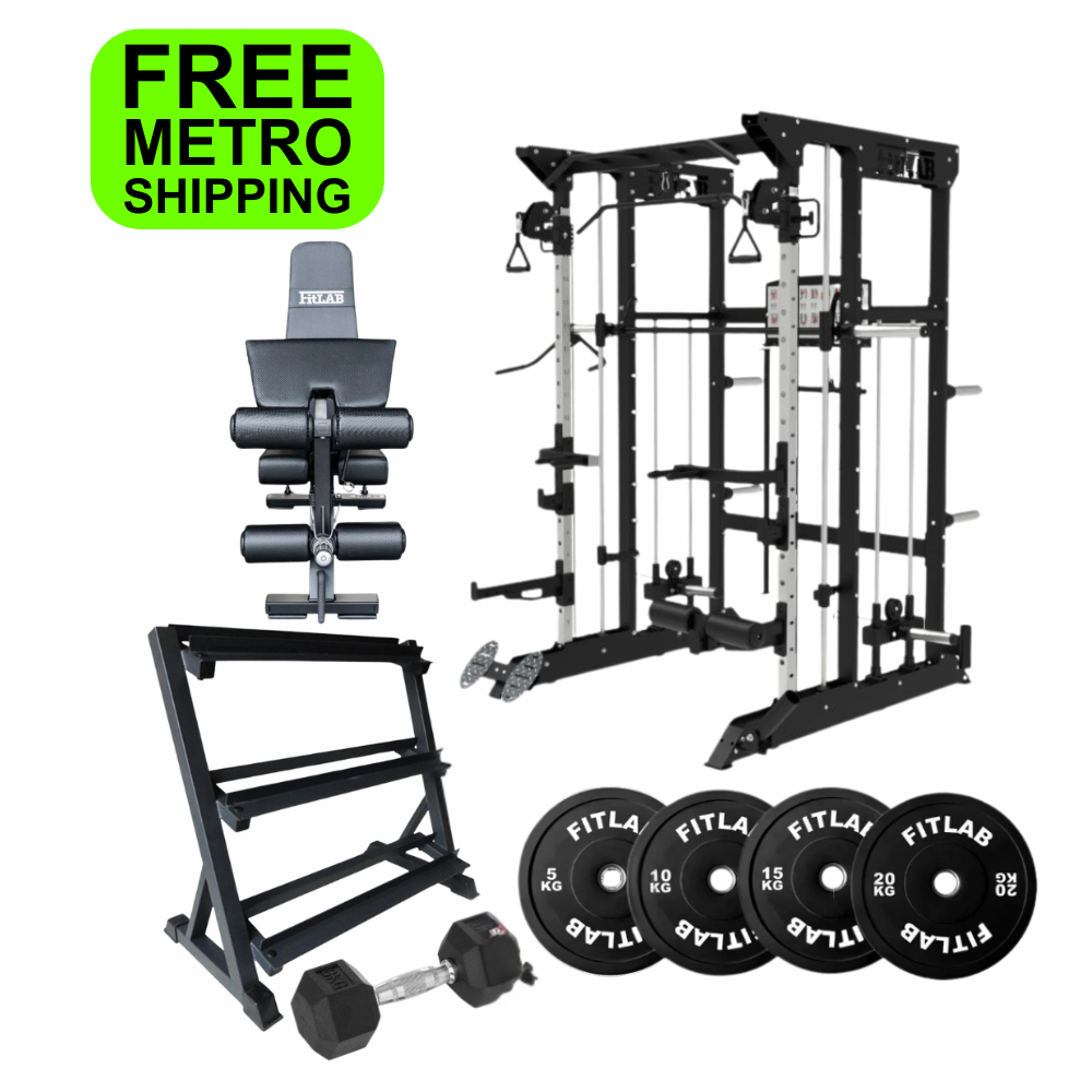Bring the Gym Home - Flexible Lifting Station (FX100 + Adjustable Bench + Dumbbells + Black Weight Plates) | PRE ORDER