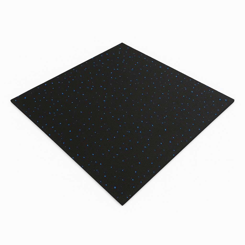 Pre-order FITLAB 1m×1m 15mm commercial rubber gym floor mats with blue fleck. Durable gymnastics flooring and gym mats for heavy use and shock absorption.