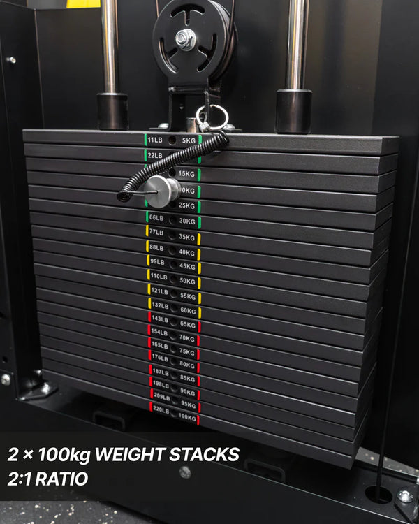 200 kg weight stack pin-loaded Functional Trainer with Smith Machine & Pulley Cable System