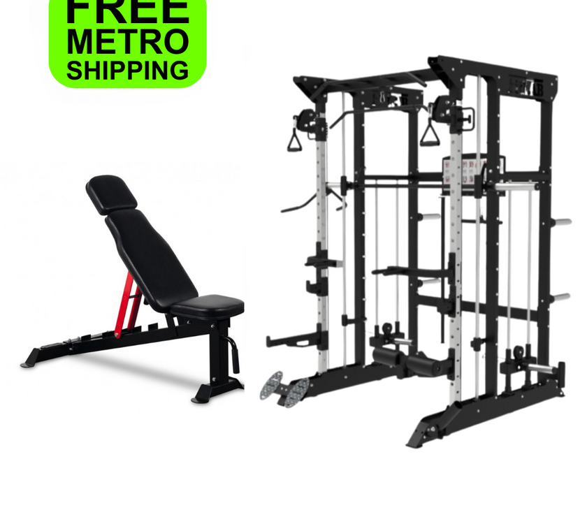 Gym equipment Home Gym Package of cable machine, including an adjustable weight bench, smith machine , power rack 