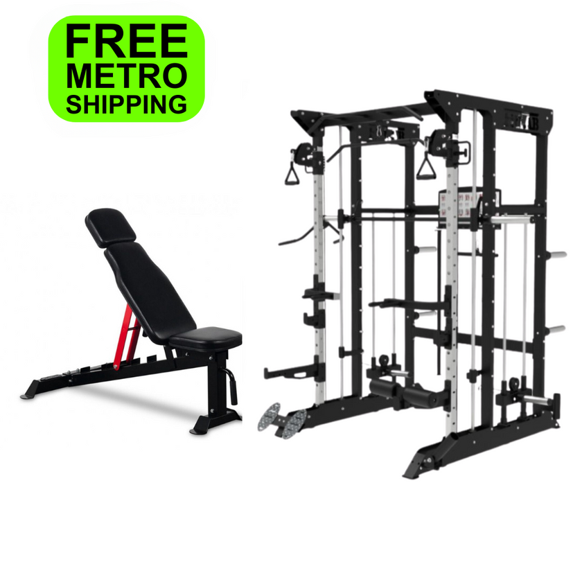 Gym equipment Home Gym Package of cable machine, including an adjustable weight bench, smith machine , power rack 