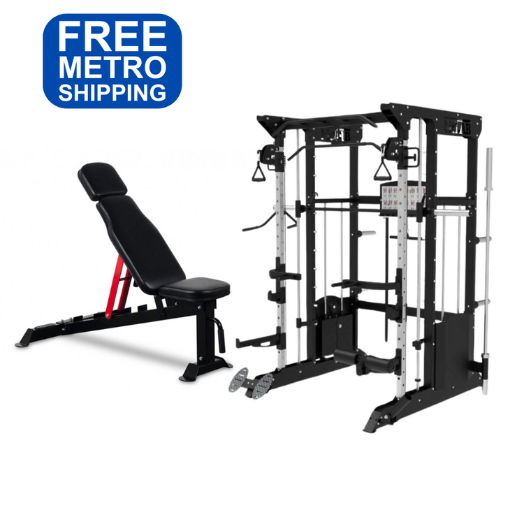 Gym equipment Home Gym Package of cable machine, including an adjustable weight bench, smith machine , power rack 