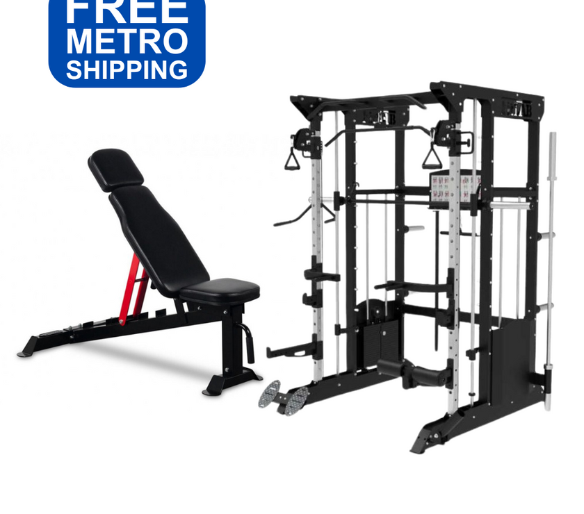 Gym equipment Home Gym Package of cable machine, including an adjustable weight bench, smith machine , power rack 