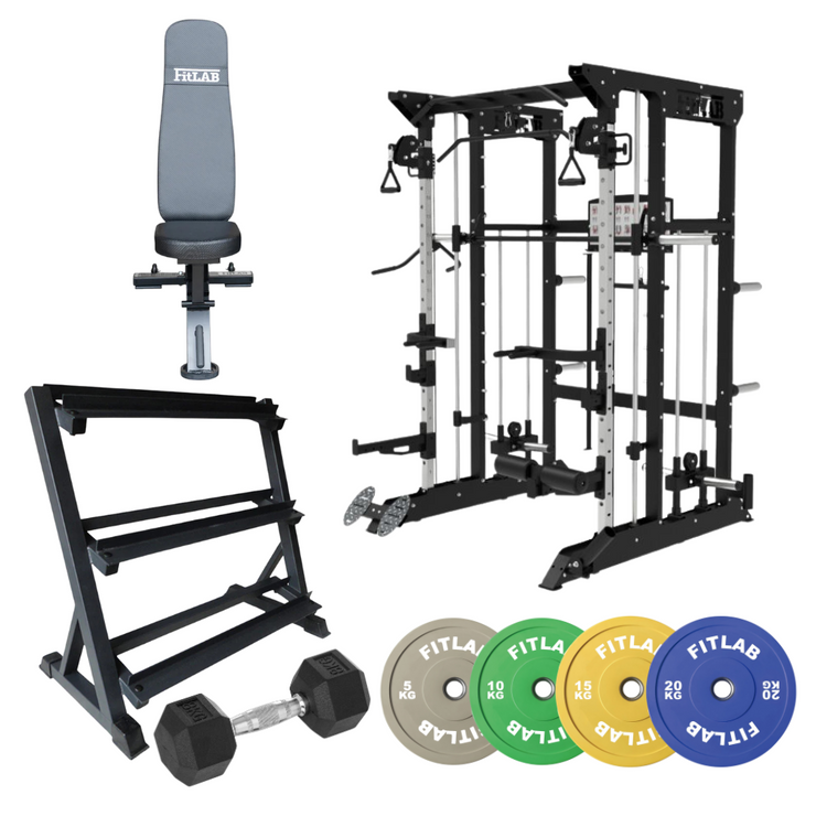 Bring the Gym Home - Colour Essential Lift (FX100 + Commercial Bench + Dumbbells + Coloured Weight Plates)