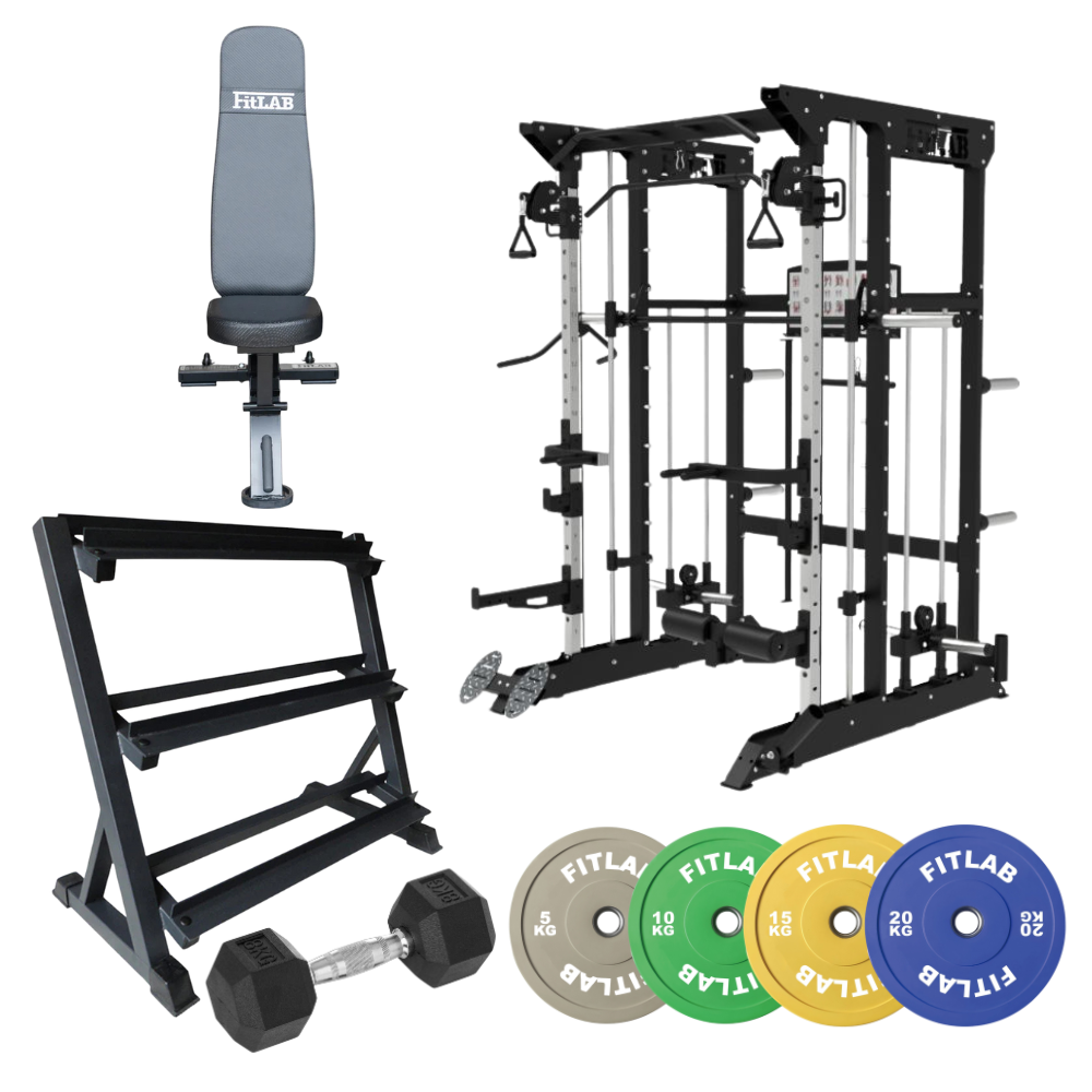 Bring the Gym Home - Colour Essential Lift (FX100 + Commercial Bench + Dumbbells + Coloured Weight Plates)