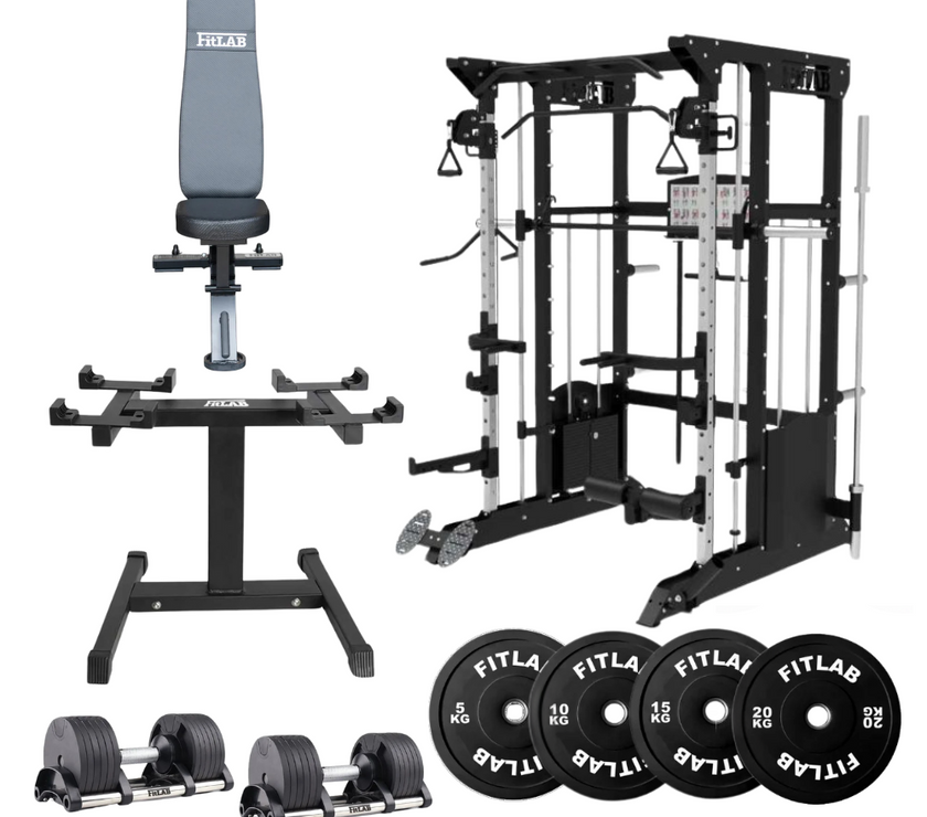 Bring the Gym Home - The Power Trio (FX200 + Commercial Bench + Adjustable Dumbbells + Black Weight Plates)