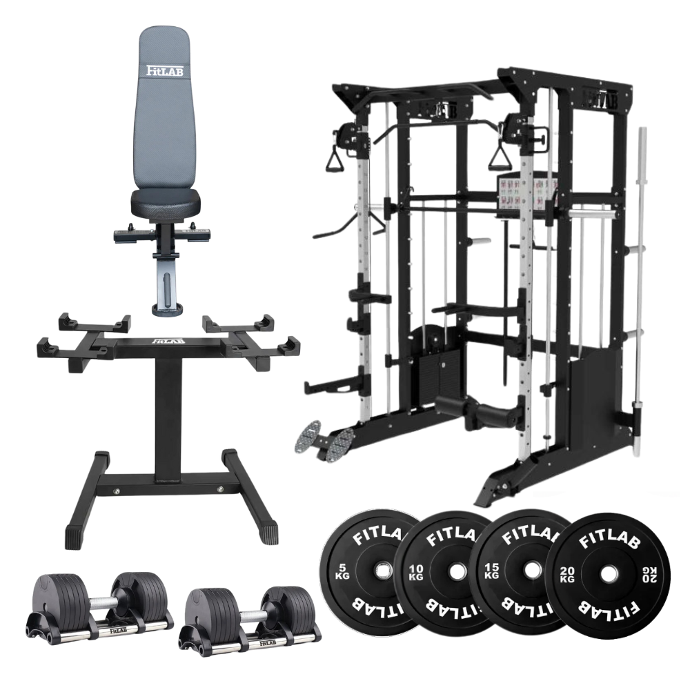Bring the Gym Home - The Power Trio (FX200 + Commercial Bench + Adjustable Dumbbells + Black Weight Plates)
