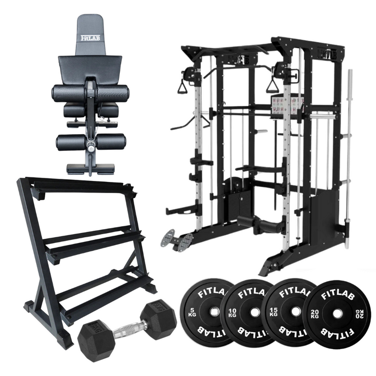 Bring the Gym Home - Flexible Lifting Station (FX200 + Adjustable Bench + Dumbbells + Black Weight Plates)