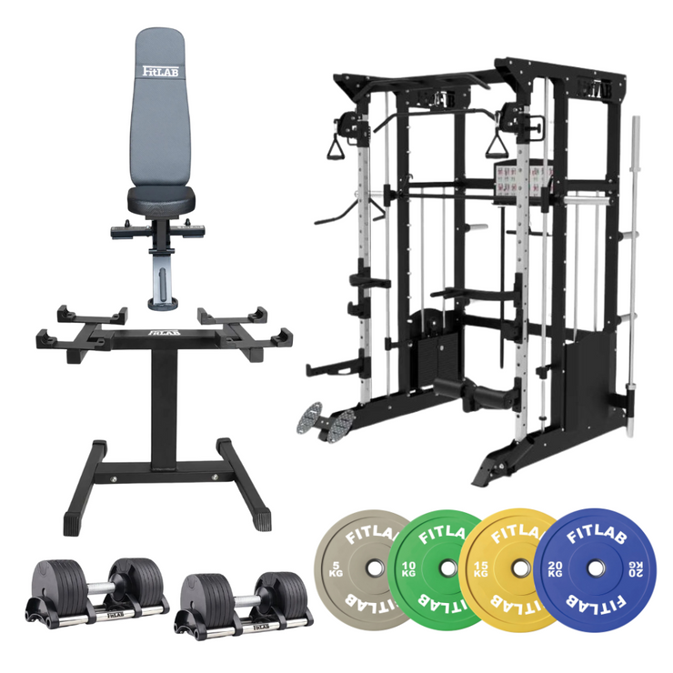 Bring the Gym Home - The Colour Powerhouse (FX200 + Commercial Bench + Adjustable Dumbbells + Coloured Weight Plates)