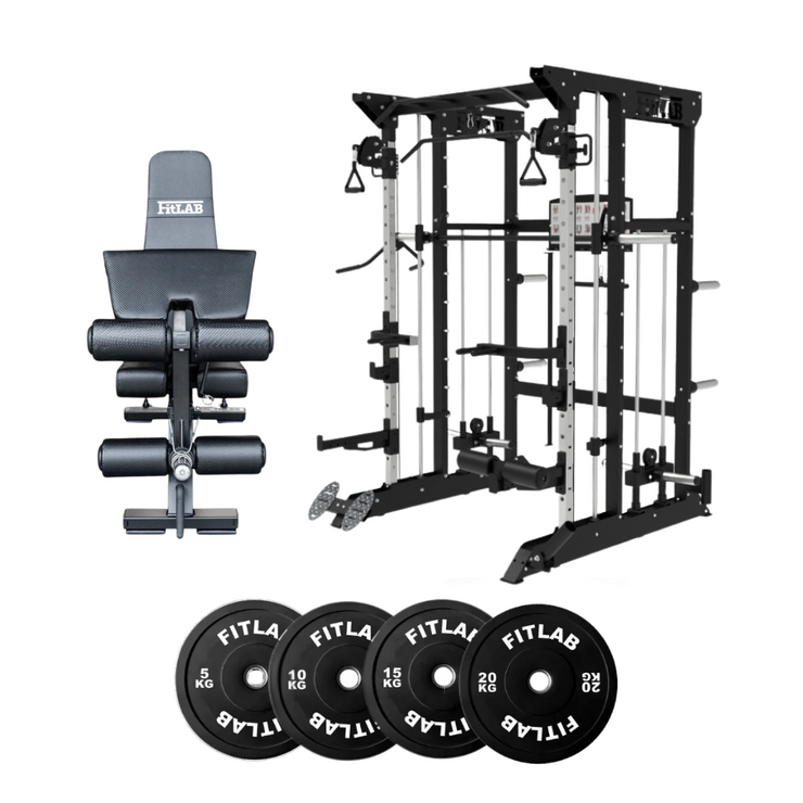Bring the Gym Home - Adjustable Plate Base (FX100 + Adjustable Bench + Black Weight Plates)