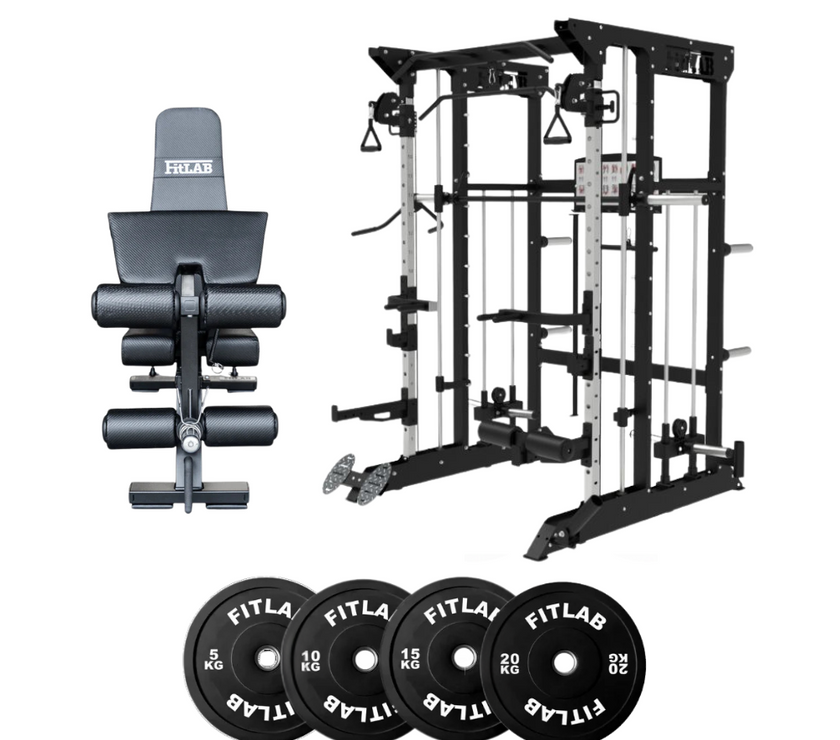 Bring the Gym Home - Adjustable Plate Base (FX100 + Adjustable Bench + Black Weight Plates)