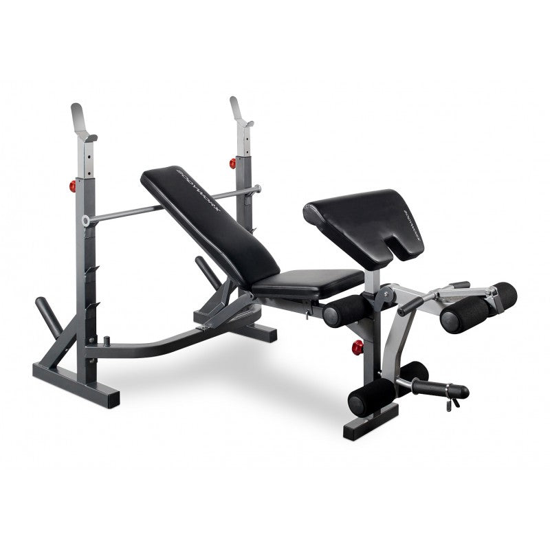 Weight bench with weight plates barbell stand