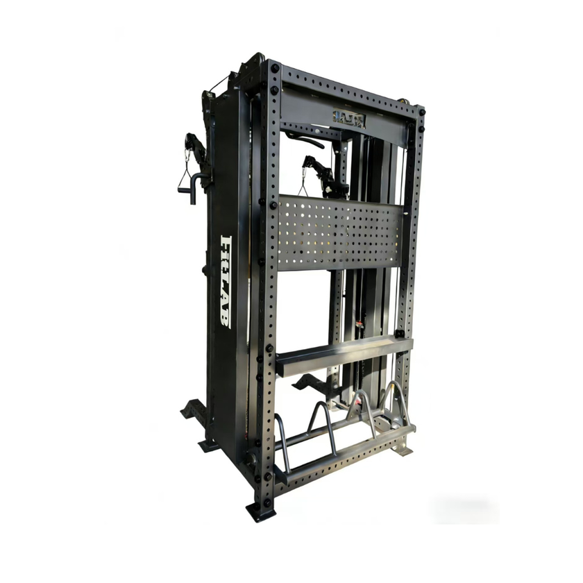 Heavy-duty weightlifting rack with 'Fitlab' branding on a white background