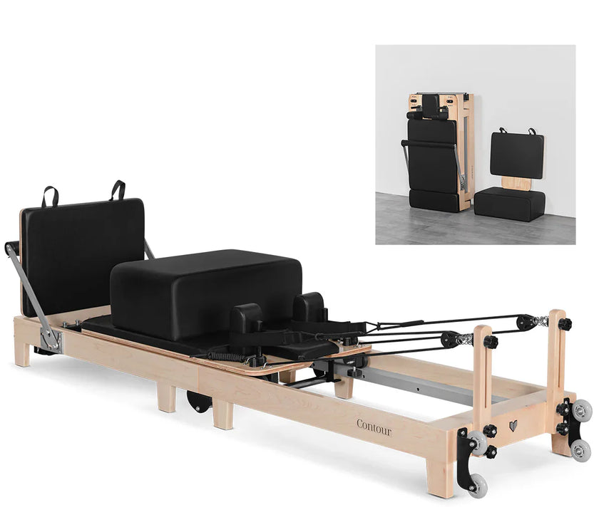 Contour Foldable Wooden Pilates Reformer Machine (Black)