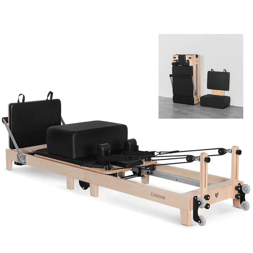 Contour Foldable Wooden Pilates Reformer Machine (Black)
