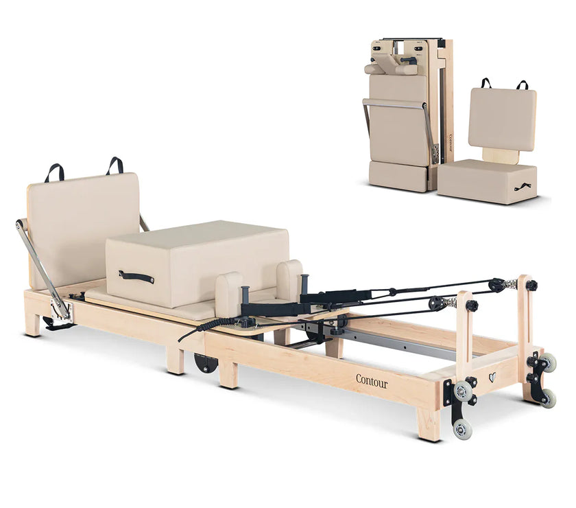 Contour Folding Wooden Pilates Reformer Machine (Beige)