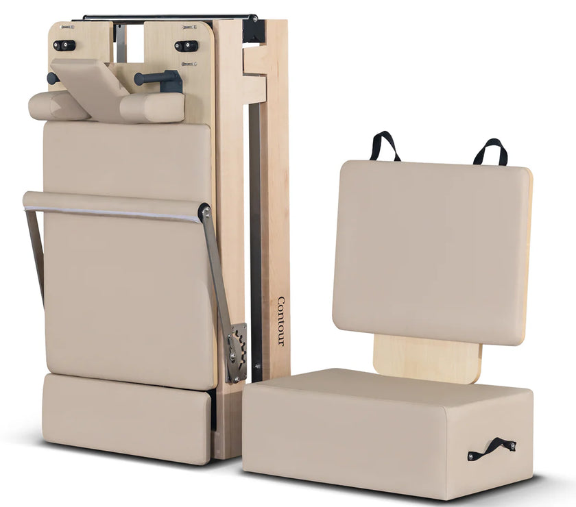 Contour Folding Wooden Pilates Reformer Machine (Beige)