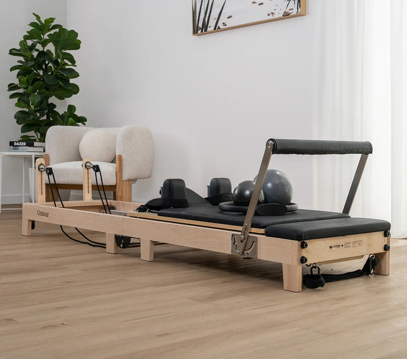 Contour Foldable Wooden Pilates Reformer Machine (Black)