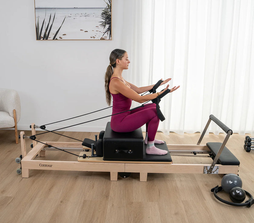 Contour Foldable Wooden Pilates Reformer Machine (Black)