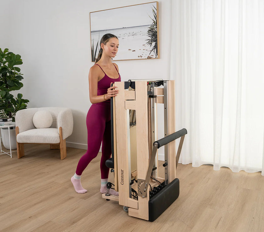 Contour Foldable Wooden Pilates Reformer Machine (Black)