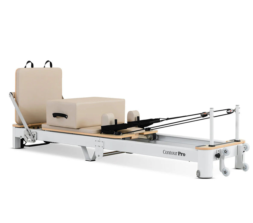 Shop the portable Contour Pro Pilates Reformer machine in beige. Perfect for home exercises, compact folding design, and smooth, effective workouts.