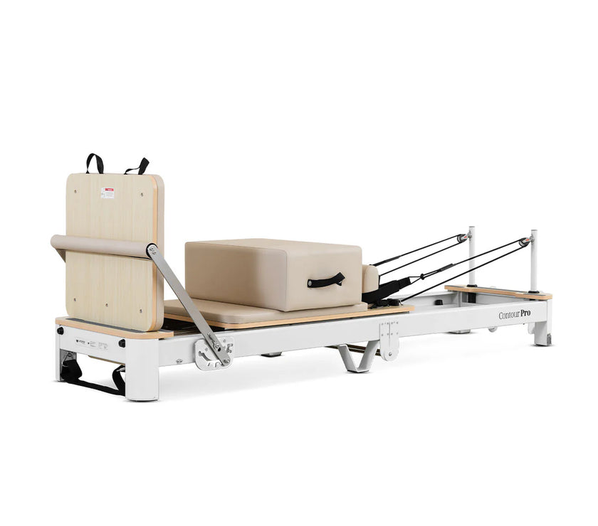 Shop the portable Contour Pro Pilates Reformer machine in beige. Perfect for home exercises, compact folding design, and smooth, effective workouts.