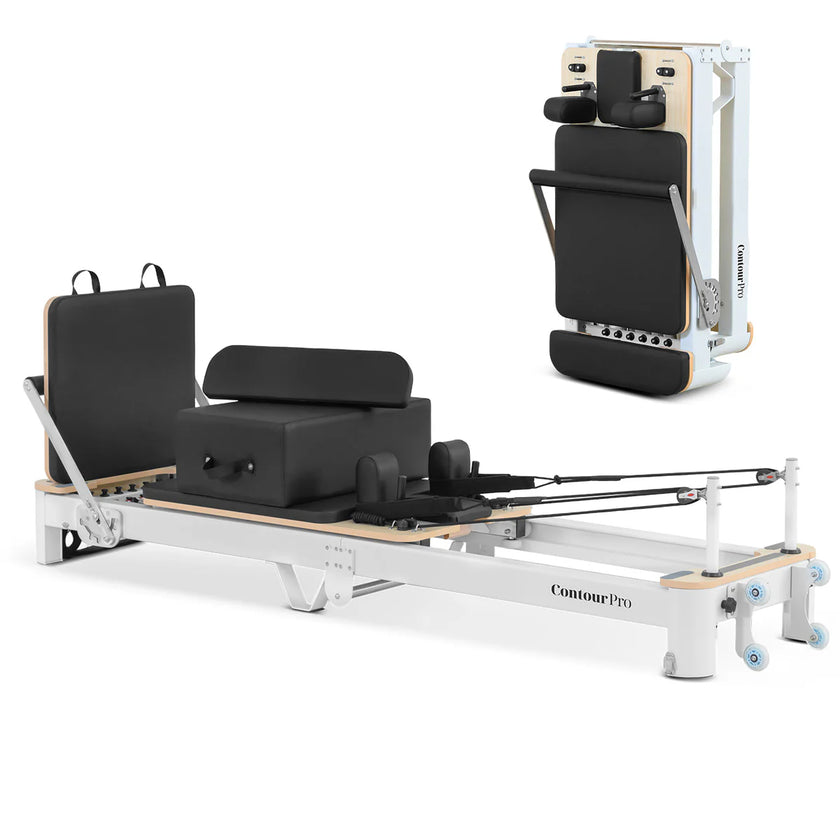 Shop the Contour Pro portable Pilates reformer machine. Perfect for home Pilates reformer exercises. Buy now and enjoy a durable, foldable, high-quality design.