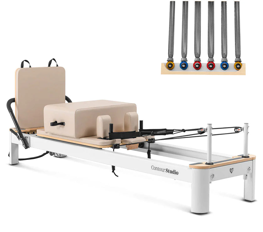 Shop the Contour Studio Pilates Reformer machine. Perform versatile pilates reformer exercises at home or studio with this durable, portable reformer.