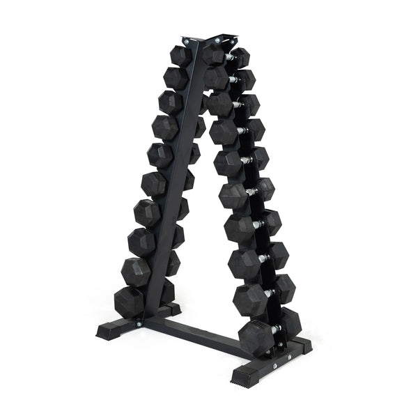 1kg to 10kg Rubber Hex Dumbbell Set With Vertical Stand